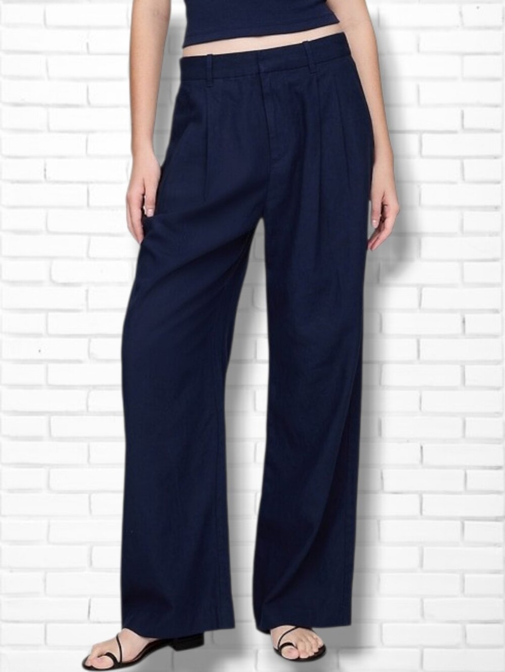 GAP Pleated High Rise Linen-Blend Wide Leg Trouser Pants Size 8/29 R